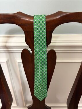 The Tie Bar-100% Silk Green Geometric Print Skinny Tie